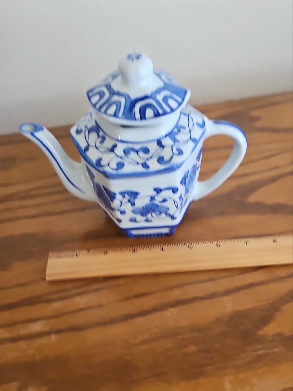 Made In China Blue and White Floral Porcelain Teapot - Tote 9 - Picture 7 of 8